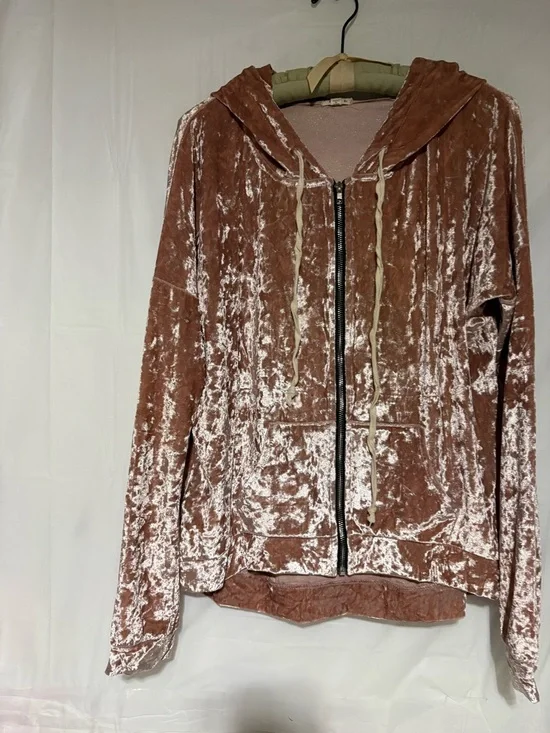 POL Crushed Velvet Zip Hoodie in Dusty Rose - Picture 3 of 13